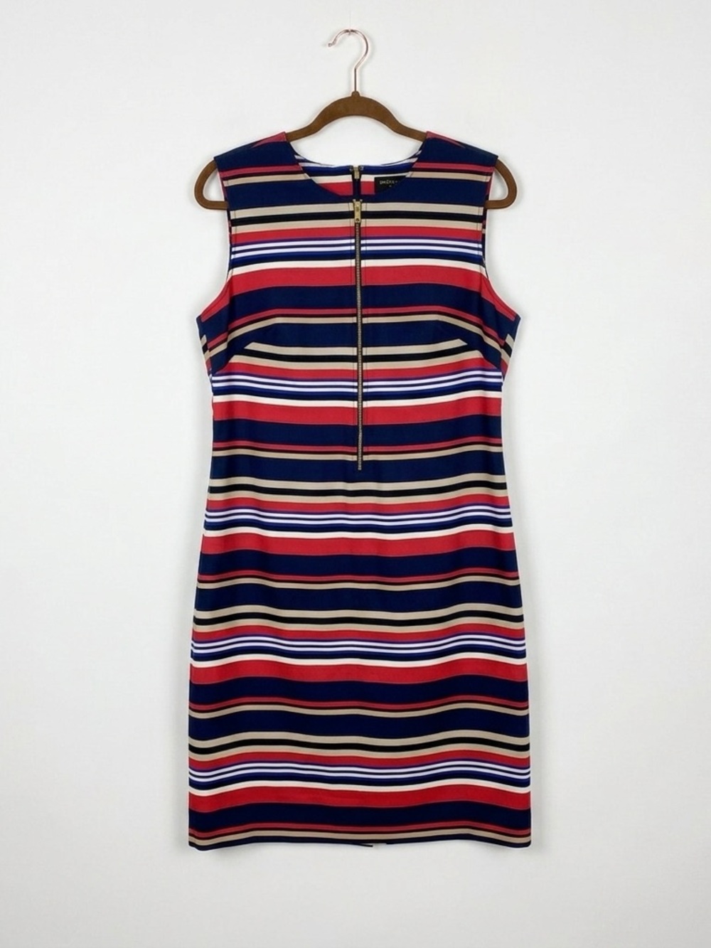 Donna Karan New York Striped Sleeveless Sheath Dress Size 14 Navy Red Nautical